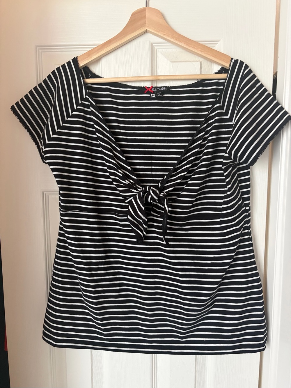 Hell Bunny Black & White Striped Tie-Front Tee